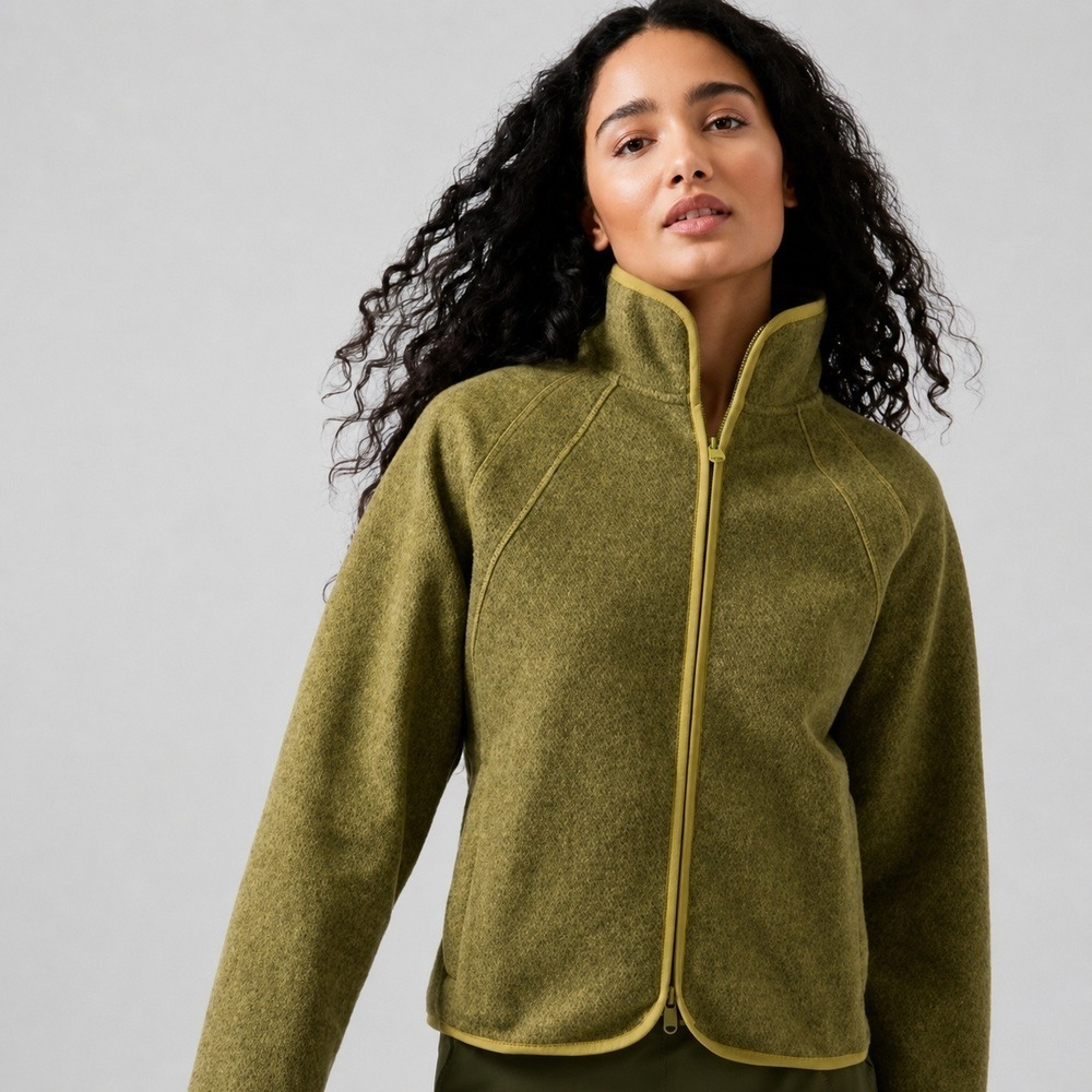 Athleta NEW Stroll Fleece Full Zip Jacket in Tapestry Gold Womens SZ XL Gorpcore